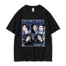 Fashion-South Korea Ateezs MINGI Graphic T-Shirt Men's Hip Hop Retro Fashion Short Sleeve T-Shirt Casual Cotton T-Shirt Streetwear - màu đen - Xem 1