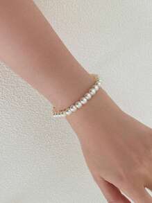 1pc Fashionable And Simple Personalized Asymmetrical Faux Pearl Women's Bracelet Banquet Party Date Daily Wear Gift