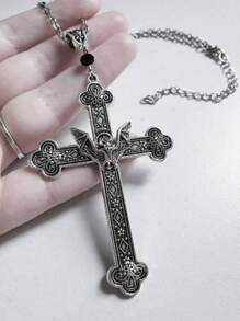 1 Stück Retro Fledermaus Kreuz Gotik Stil Metall Silberfarben Halskette Anhänger, geeignet für besondere Anlässe, Partys und Veranstaltungen