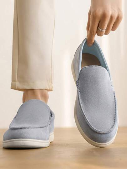 男士一脚蹬乐福鞋 - 简约四季休闲鞋，采用透气面料鞋面和耐用 PU 鞋底，低帮圆头设计，适合户外、日常穿着和街头风格，户外鞋类，多功能一脚蹬，舒适衬里