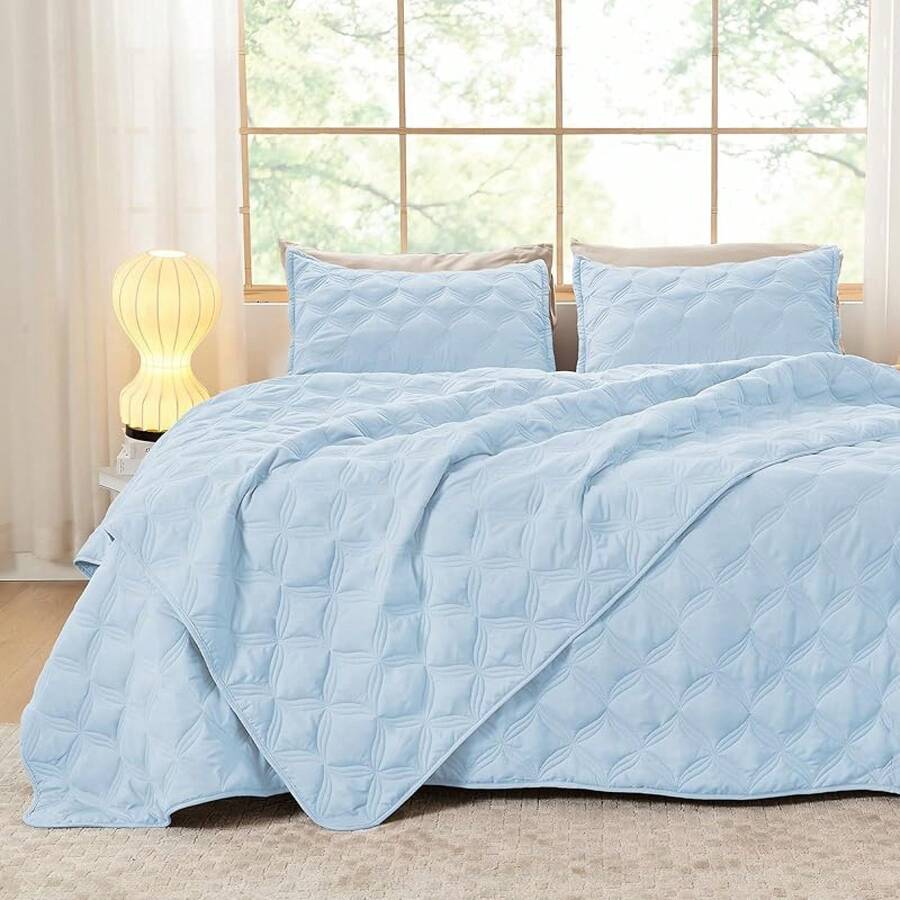 Size Quilt Bedding Set Teal - Full Lightweight Comforter Bedspreads & Coverlets Turquoise - Bedding Cover Bed Decor All Season - 3 Pieces (1 Quilt, 2 Pillowcases) - 藍色 - 查看 1