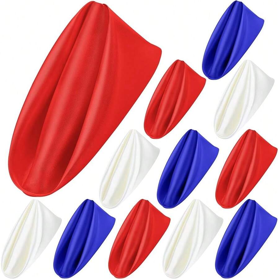New-2025 12 Piec Independence Day Satin Napkins Soft Dinner Napkins Square Weddings Table Napkins 17 X 17 Inch For Fourth Of July Party Rtaurant Weddings Dinner Dration (Blue, White, Red) - Xanh Trắng Đỏ 17 x 17 inch - Xem 1