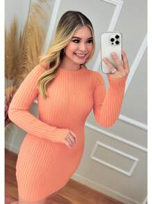 Vestido Feminino Manga Longa Canelado Moda Tendencia Blogueira/Evangelica/Festa/Formatura/Madrinha