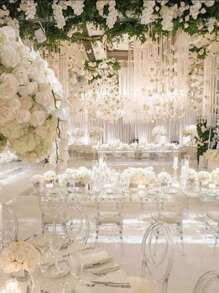 21pcs/42pcs White Rose Waterfall Set With 20 Fake Roses And 1 Roll Of Clear Rope For Wedding Party Decoration Bridal Shower Birthday Room Decoration Supplies, Restaurant Party Roof Decoration
