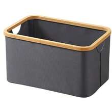 1pc Uncovered Fabric Foldable Handled Storage Basket, Tabletop Desktop Organizer Bin For Bedroom Laundry Closet, Large Capacity Toy Clothing Container With Portable Design - Grey - View 12