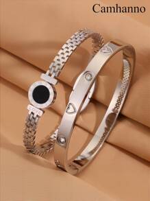 Camhanno Conjunto de 2 pulseiras vintage multicoloridas de aço inoxidável com design exclusivo em formato de coração para uso diário, presente perfeito para homens e mulheres, joias da moda