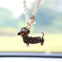 New Dachshund Dog Car Interior Hanging Ornament Car Rearview Mirror Decoration Hanging Decoration With Rhinestones Small Dog Car Hanging Accessory - rượu sâm panh - Xem 3