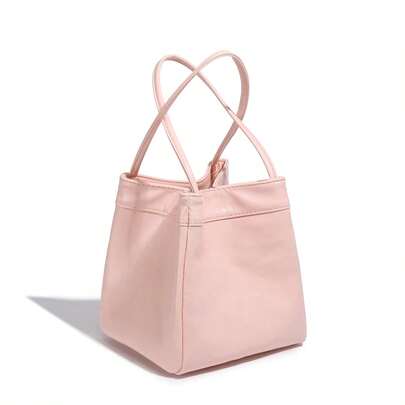 2025春夏新款银色午餐包女士手提包，闪亮皮革Y2K时尚可爱方形翼形水桶包，洗漱包