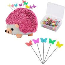 Hedgehog Shaped Pin Cushion Sewing Kit With 100 Colored Pins, Big Pincushion With Clear Storage Box And Quilting Pins, Colorful Head Straight Sewing Pins For Handicrafts DIY Sewing