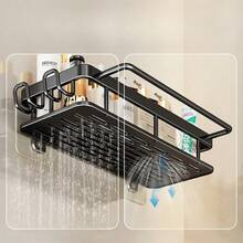 1个防锈淋浴角置物架，带挂钩，壁挂式粘胶淋浴收纳架，浴室储物架，壁挂式悬浮置物架() 浴室配件 浴室工具 - 黑色 - 查看 8