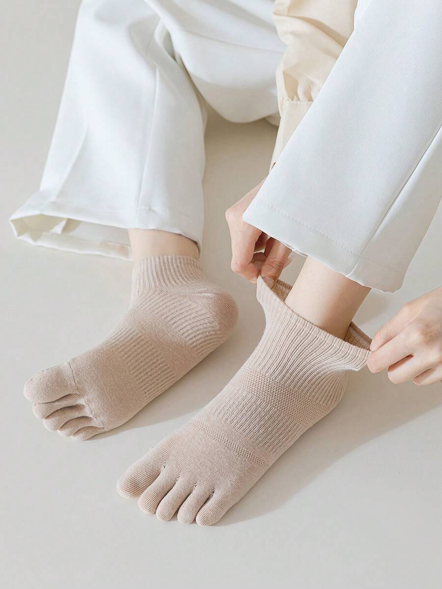 2/5 Pairs Women Multicolor Mixed, Solid Color, Waist Gathering Mesh, Five Toe Separation, Anti-Odor, Light-Weight Breathable Knit Fabric, INS/Japanese Style Minimalist Five Toe Ankle Socks, Suitable For Home, Commute, Casual, Sports, Holiday Gifts, Fall - Multicolor - View 1
