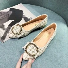 Flats Zapatos De Tacón Bajo De Mujer Con Punta De Moda - Blanco - Ver 11