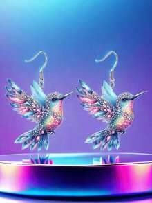 1 Pair Of Colorful Honeyeater Earrings, Acrylic Material With Stainless Steel Ear Hooks, Elegant And Cute Style, Suitable For Daily Wear, Little Bird Earrings - Blue - View 4