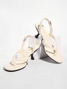 French Style Women's High Heel Sandals, Summer New Slim Strap High Heel Backstrap Kitten Heel Flip Flops, Sexy