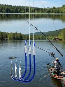 20pcs/10 Pairs Fishing Hooks Suitable For Freshwater Fishing, Small To Medium Sized Fish - Blue - View 2