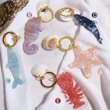 可爱海洋主题钥匙扣，海马、海星、虾、贝壳装饰，简约设计，适合暑假、上学、汽车等场合，哥特风、Y2K风格，圣诞节礼物，可作包包挂饰，送给老师、朋友、姐妹的礼物创意