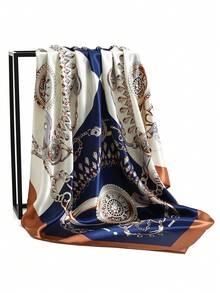 1pc 90*90cm Sun Protection Headscarf, Outdoor Classic Windproof Scarf Shawl, Unisex Versatile Air-Conditioned Room Neckerchief, Thin Seasonal Cashew Printed Silk Scarf, Colorful Blue Green Square Bandanna - A - View 25