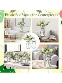 5 pièces/10 pièces Vases en plastique de style diamant de haute qualité, artisanat floral en verre transparent adapté pour divers bouquets de fleurs DIY et décoration, pour les fêtes et la décoration d'intérieur, idéal pour les tables, les tables de mariage, les décorations de fête