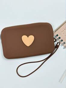 1 bolsa de cosméticos de silicona de unicolor con forma de corazón, bolsa de almacenamiento de gran capacidad, bolso con cuerda colgante, bolso simple para mamá, monedero, estuche para lápiz labial, bolso cuadrado, bolsa de almacenamiento para brochas de maquillaje, silicona suave, uso multifuncional, a prueba de humedad, a prueba de moho, resistente al calor y fácil de limpiar, cremallera suave sin óxido, tacto cómodo, equipado con cuerda colgante, bolsa de cosméticos, bolsa de maquillaje grande, regalos de Navidad, bolsa, viaje, bolsa, embrague / bolso pequeño, organizador de maquillaje, bolsa, soporte para brochas, mini bolsa, bolsa de gran capacidad