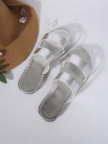 Women's Flat Fashion Casual Gold Beach/Home/Outdoor/Party Leather Sandals/Slippers - Silver - View 6