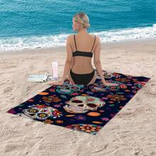 1 Stück Strandtuch mit Blumen-Totenkopf Design, ultra-weiches Mikrofaser Extra Groß Stranddecke, super saugfähiges Badetuch, geeignet für Reisen, Pool, Tauchen, Surfen, Yoga, Camping, in Erwachsenen- und Kindergrößen erhältlich, Strandaccessoires