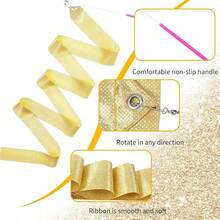2025Hot Sale2pcs Rhythmic Dance Ribbons, 78.Inch Gymnastics Ribbon Dancer Wand Dancing Ribbon Streamers, Fits Artistic Dancing Gymnastics, Circus Shows, Baton Stick Twirling - Gold - View 3