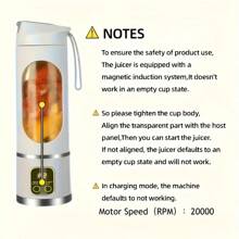 1pc Portable USB Rechargeable Blender & Juicer - 1500mAh Long-Lasting Battery, Easy To Clean, Suitable For Fruit, Vegetable Drinks, Smoothies - Capacity 10.14oz To 16.91oz