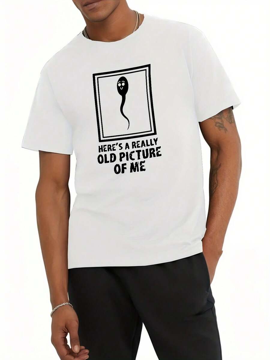Custom Men's T-Shirt With Pattern + Text Printed On The Chest - White - View 1