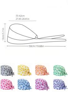 1 pieza Gorra ajustable de mujer con patrón de corazón y floral, talla única, absorbe el sudor con banda elástica, adecuada para salón de belleza, veterinaria, médico, enfermera, trabajador de saneamiento