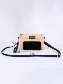 Nuevo bolso de hombro de una sola pieza de verano, tejido de paja con cremallera, bolso de embrague tejido de paja 2 en 1 monedero, soporte diario para teléfono, pequeño bolso de mano de color PU