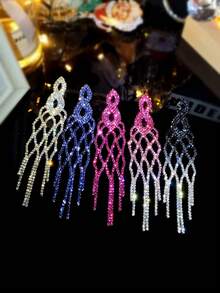 时尚优雅仿钻石和水钻长流苏耳环 - 裸鑽水鑽超長流蘇耳環 - 查看 4