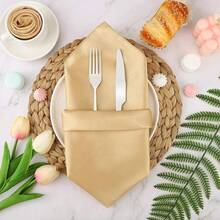 New-2025  12 Piec Satin Napkin Square 20 X 20 Inch Dinner Napkins Weddings Party Napkin Soft Table Napkins For Romantic Weddings Party Dinner Dration (Gold) - 金色 20 x 20 英寸 - 查看 5