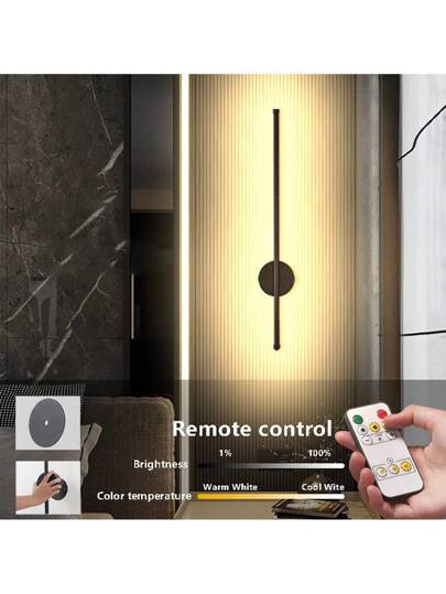 1pc Rechargeable LED Wand Lamp, Remote Control, 50cm Zwart Aluminum, Removable Wireless Bedside Light, Bedroom Living Room Restaurant Corridor Hallway Interior Fixture