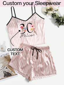 Customized Pajama Sets, Ladies Suspender Pajamas, Can Be Customized With Personalized Text To Commemorate Your Name And Age, Personalized And Interesting Children, Pets, Cartoons, Holiday Theme Graphic Designs, Can Be Used As Birthday Gifts, Colorful, Cute, Lovely, Simple, Interesting, Customized, Unique, Custom, Personalized, Ladies Satin Pajamas Are Special Gifts For Friends, Besties, Family