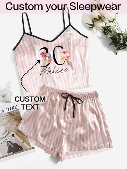 Customized Pajama Set, Women's Strap Pajamas, Can Customize Personalized Text, Commemorate Your Name And Age, Personalized Funny Pattern Design, Including Children, Pets, Cartoons, Holiday Themes, Can Be Used As Birthday Gifts, Colorful, Cute, Simple And Fashionable, Fun, Unique, Customized, Personalized Satin Pajamas Are Special Gifts For Friends, Girlfriends, And Family.