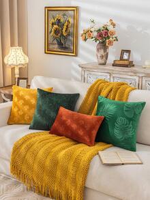 2 件天鹅绒压花焦糖樱花花卉图案抱枕套，复古方形天鹅绒靠垫套，适合卧室、餐厅和派对 - 焦糖色 - 查看 3