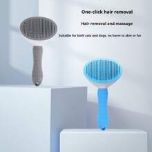 1pc Pet Grooming Brush, Cat And Dog Universal Cleaning Comb, Pet Brush, Pet Comb, Hair Cleaning Comb, One Click Hair Removal Comb, Cat Hair Removal Comb Silicone Dog Comb With Easy To Clean Button, Pet Massage Comb For Effective Knotting And Hair Removal, Ergonomic Handle Suitable For Dogs