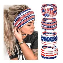 4th Of July Womens Headband Independence Day Hair Accessories Patriotic Wide Headbands Women Red And Blue Hairband American USA Party Decor (Pack Of 4)