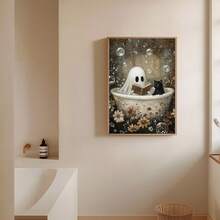 Set Of 2 Unframed Cute Ghost Cat Reading Book On Bathtub Halloween Wall Art Poster Canvas Print Spooky Gothic Dark Academia Bathroom Decor Painting For Apartment,Living Room,Toilet,Modern Home DecorationHalloween Decor Christmas Decoration Thanksgiving Wedding Home Decor Home Decor Fall Decor Autumn Decor Birthday Decorations For Gifts Party Supplies Indoor Holiday Festival Decor Wall Decor Halloween Ornaments - Multicolor - View 3