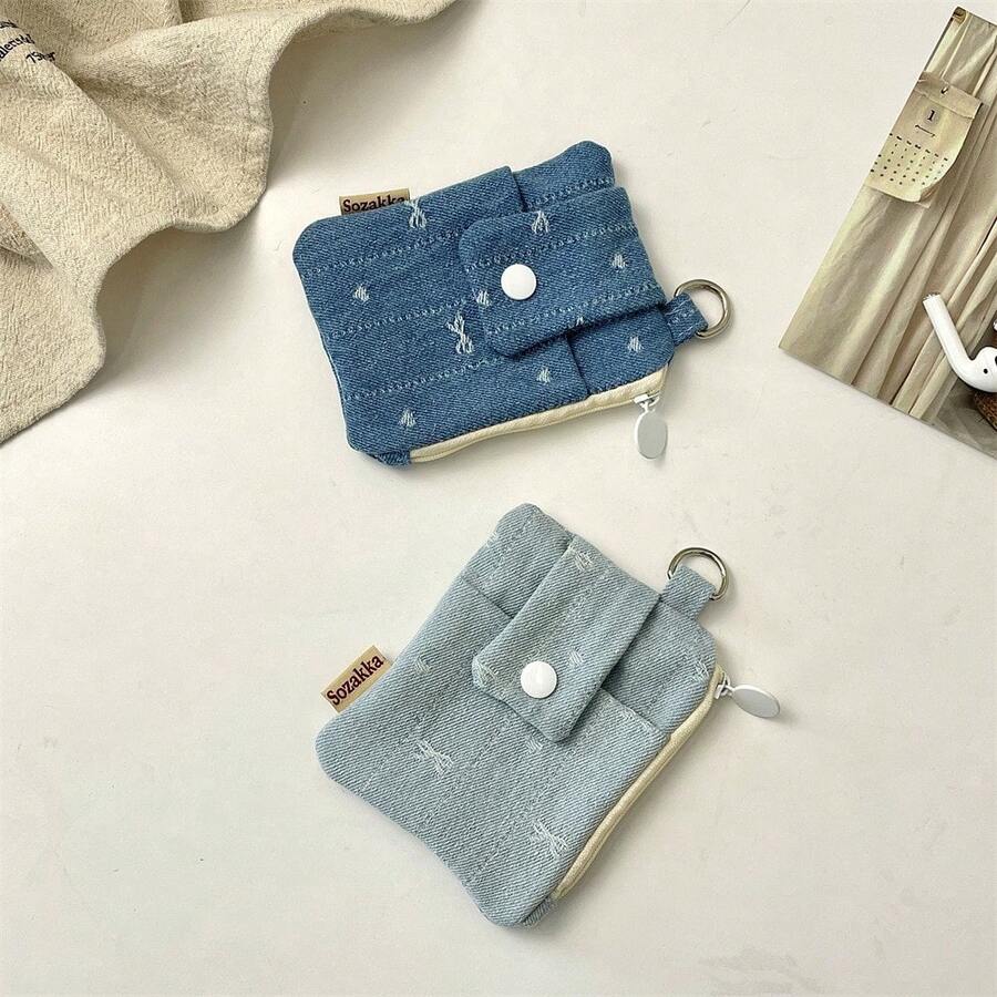 1 件时尚可爱牛仔布零钱包小钱包用于存放硬币卡口红方便女孩和女士女士钱包迷你钱包钱包钱包旅行钱包零钱包