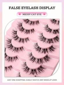 7 Pairs Natural Messy Cat Eye False Eyelashes, Transparent Band, Cat Eye Makeup Effect, Thin & Long, Extended Outer Corner, Soft & Natural Looking False Lashes - Lông mi mềm mại 2 - Xem 10