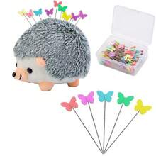 Hedgehog Shaped Pin Cushion Sewing Kit With 100 Colored Pins, Big Pincushion With Clear Storage Box And Quilting Pins, Colorful Head Straight Sewing Pins For Handicrafts DIY Sewing