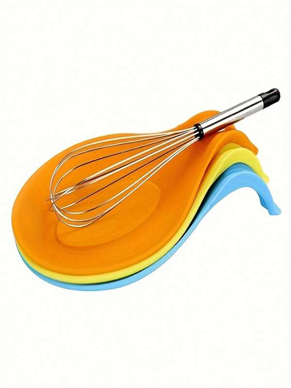 1pc Heat Resistant Silicone Spoon Rest - Multipurpose Kitchen Mat For Spoons & Forks, Random Color, Spoon Holder | Vibrant Kitchen Accessory | Easy To Clean Mat, Countertop Spoon Rest