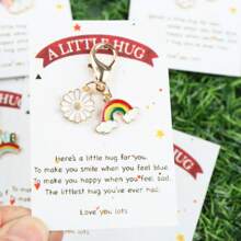 6 Stück/Set Süße regenbogenfarbene Gänseblümchen Schlüsselanhänger Set, Taschen/Kleidungsdekoration Anhänger, Geschenke für Familie, Geburtstag, Hochzeitsfeier, Abschluss, Regenbogenfest