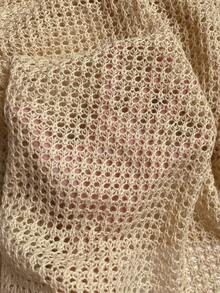 女式夏季波西米亚风性感镂空休闲透视无袖修身露背短款罩衫连衣裙 - 杏色 - 查看 8