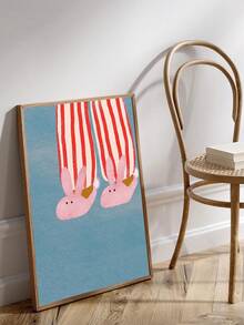 1幅复古趣味极繁主义老虎墙画，多巴胺动物之爱帆布海报，幽默老虎吃披萨图案油画；粉色兔子拖鞋墙画，条纹睡衣帆布海报，极简主义美学海报；卧室装饰 - 彩色 - 查看 3