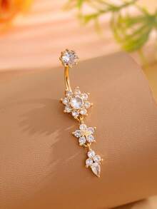 1 Pc 18GA Stainless Steel Navel Ring Pendant With 5mm Cubic Zirconia Stone, Classic Belly Button Jewelry For Women