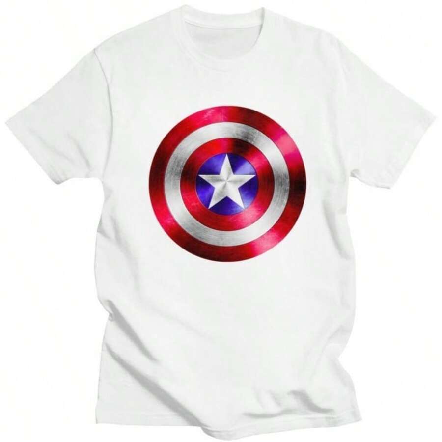 BREATHABLE COOL SUMMER Handsome Captain Americas T Shirt Men Short SLEEs Ves Cotton T-Shirt Casual Shield Superhero Tees Daily Streetwear Versatile Tshirt - White - View 1