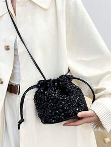 Túi nhỏ thanh lịch, đính sequin tinh tế kiểu cổ điển, túi may mắn mới, trang sức ngọc trai cá nhân hóa, phong cách phương Tây đa năng, túi đeo chéo nhỏ gọn dành cho nữ. - màu đen - Xem 9