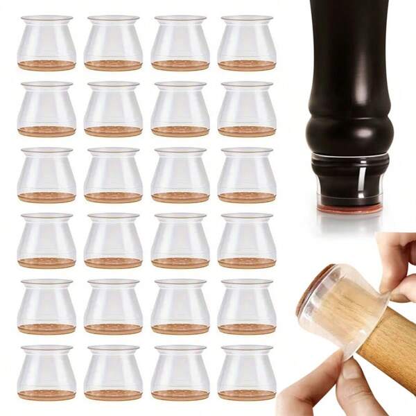 24PCS Transparent Chair Leg Floor Protectors, Round Silicone Hardwood Floor Furniture Pads, Scratch-Resistant, Durable Chair Leg Furniture Sliders, Silicone Chair Leg Cap Covers, Floor Scratch-Resistant, Noise-Reducing Soft Felt Pads, Suitable For Various Indoor Scenarios